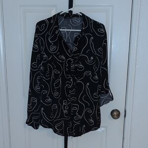Black Abstract Print Women's Top